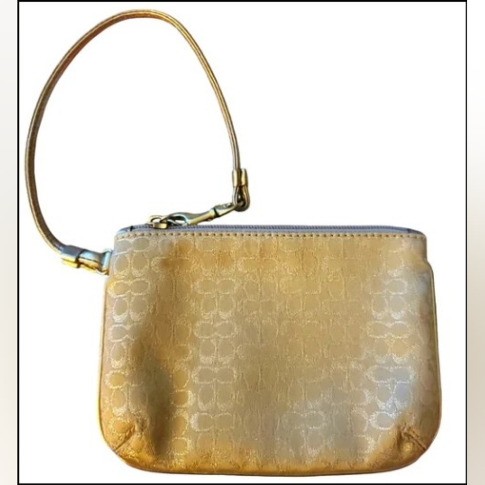 Coach Gold Metallic Jacquard Monogram C Wristlet